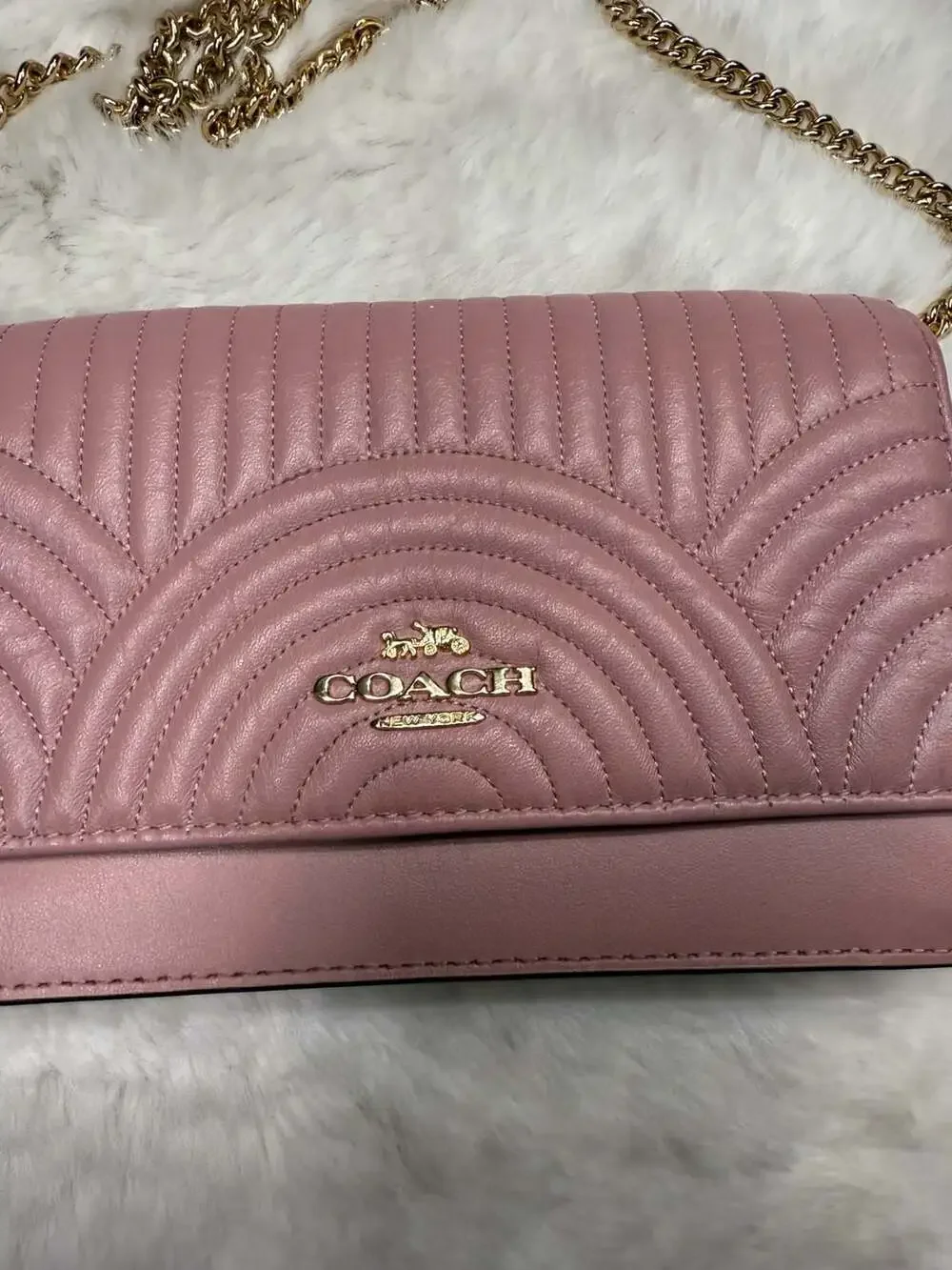 COACH Foldover Belt Bag With Linear Quilting C4462 True Pink Leather Crossbody
